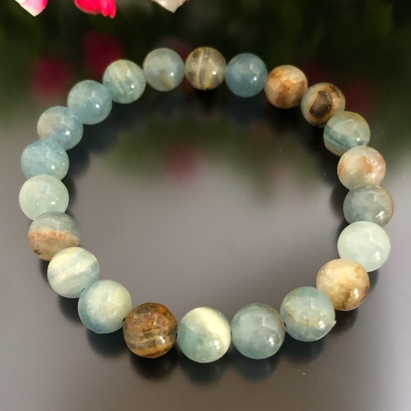 Jewelry - Aquatine Blue Calcite 8mm Natural Stone Beads Stretchable Bracelet